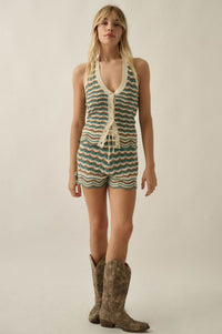 New Wave Striped Crochet-Knit Sweater Shorts - ShopPromesa