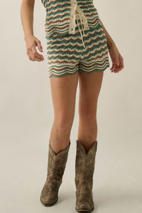 New Wave Striped Crochet-Knit Sweater Shorts - ShopPromesa