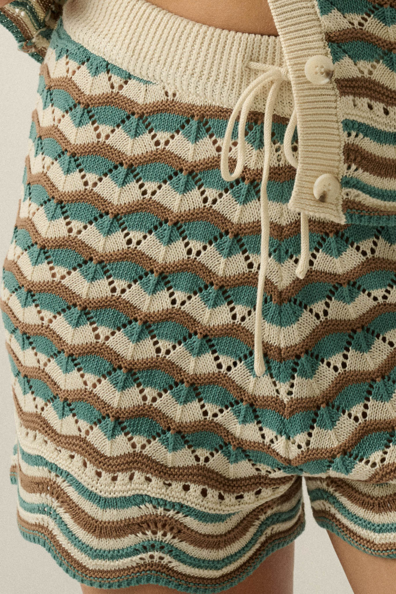 New Wave Striped Crochet-Knit Sweater Shorts - ShopPromesa