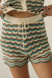 New Wave Striped Crochet-Knit Sweater Shorts - ShopPromesa
