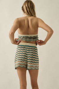 New Wave Striped Crochet-Knit Sweater Shorts - ShopPromesa
