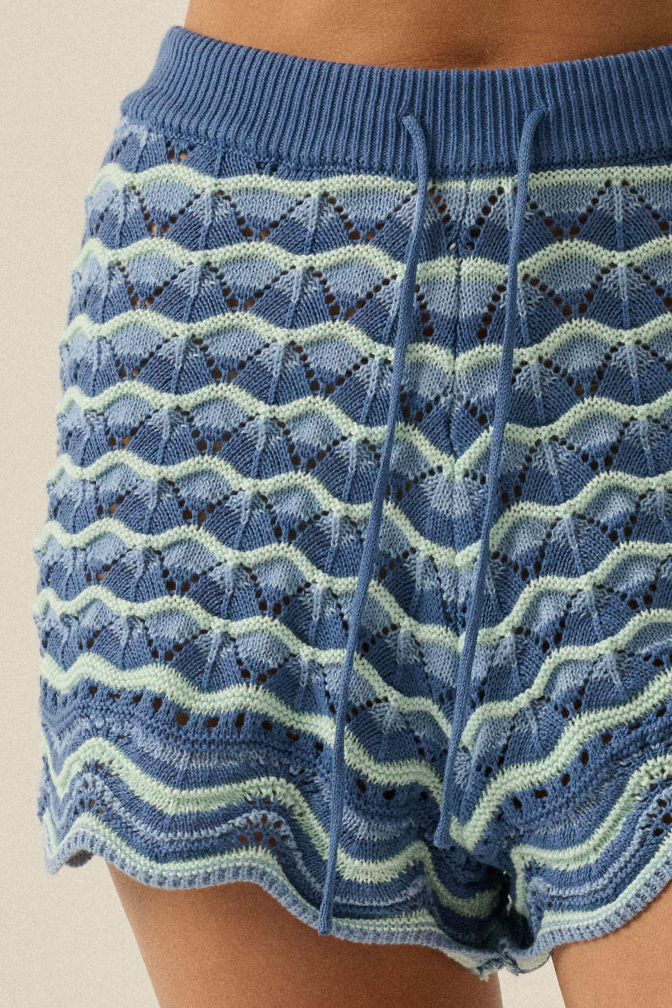 New Wave Striped Crochet-Knit Sweater Shorts - ShopPromesa