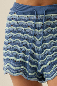 New Wave Striped Crochet-Knit Sweater Shorts - ShopPromesa