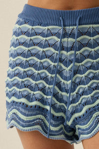 New Wave Striped Crochet-Knit Sweater Shorts - ShopPromesa