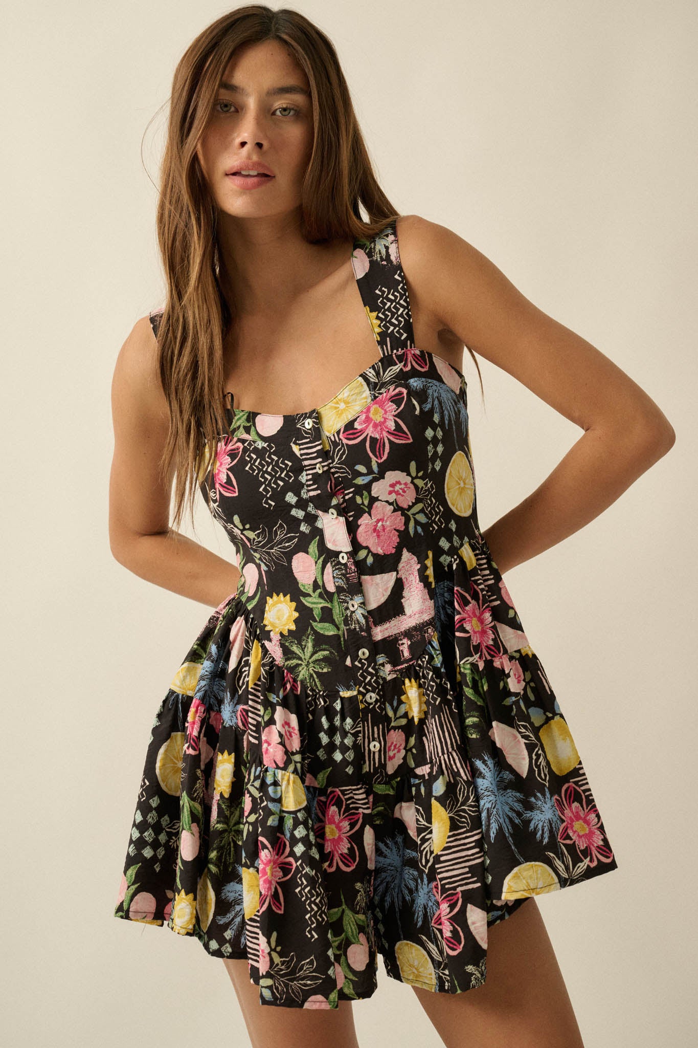 Party Pop Fruit & Floral-Print Tiered Ruffle Romper - ShopPromesa