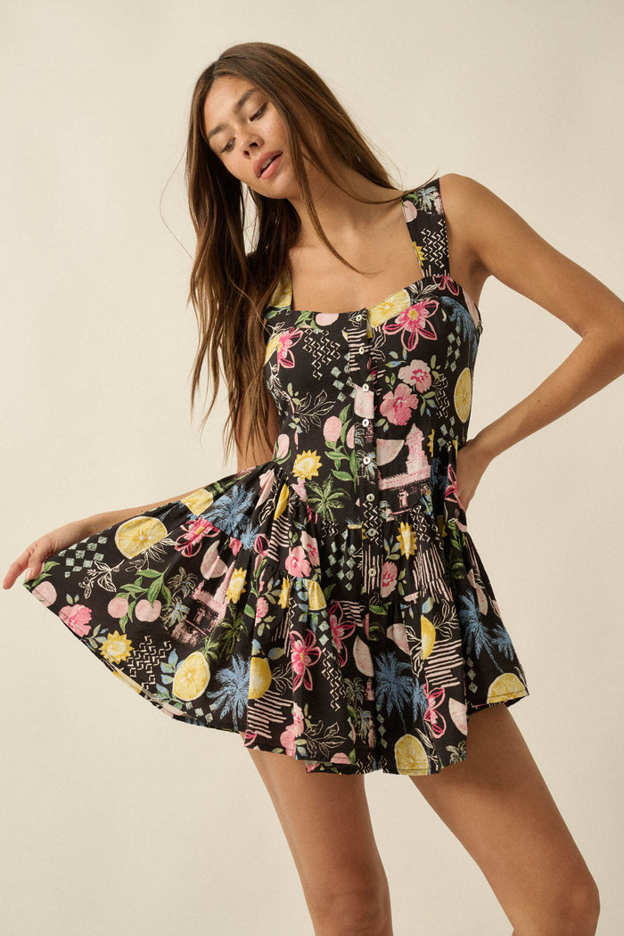 Party Pop Fruit & Floral-Print Tiered Ruffle Romper - ShopPromesa