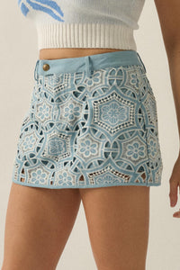 Breeze on By Cutout Embroidered Denim Skort - ShopPromesa