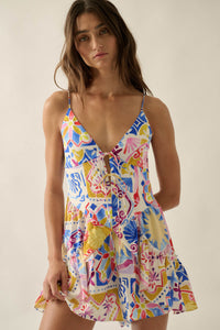 Barcelona Beauty Tile-Print Ruffle Tie-Front Romper - ShopPromesa