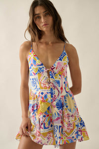Barcelona Beauty Tile-Print Ruffle Tie-Front Romper - ShopPromesa