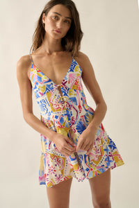 Barcelona Beauty Tile-Print Ruffle Tie-Front Romper - ShopPromesa
