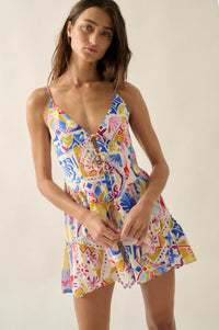 Barcelona Beauty Tile-Print Ruffle Tie-Front Romper - ShopPromesa
