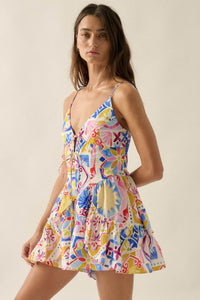 Barcelona Beauty Tile-Print Ruffle Tie-Front Romper - ShopPromesa