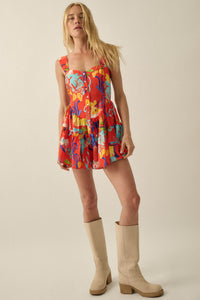 Abstract Stems Floral Tiered Ruffle Sweetheart Romper - ShopPromesa