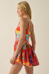 Abstract Stems Floral Tiered Ruffle Sweetheart Romper - ShopPromesa