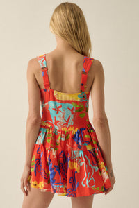 Abstract Stems Floral Tiered Ruffle Sweetheart Romper - ShopPromesa