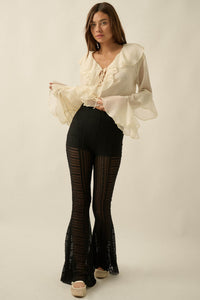 Living Beautifully Floral Lace High-Waist Flare Pants - ShopPromesa