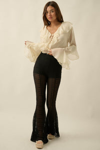 Living Beautifully Floral Lace High-Waist Flare Pants - ShopPromesa