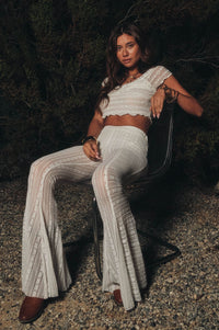 Living Beautifully Floral Lace High-Waist Flare Pants - ShopPromesa
