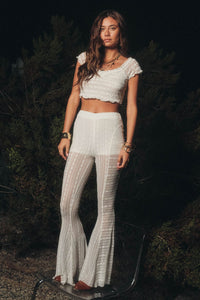 Living Beautifully Floral Lace High-Waist Flare Pants - ShopPromesa