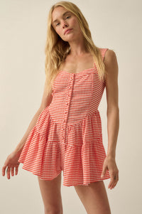 Sugar High Gingham Tiered Ruffle Sweetheart Romper - ShopPromesa