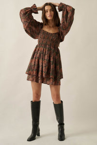 Secret Rose Floral Chiffon Smocked Peasant Romper - ShopPromesa