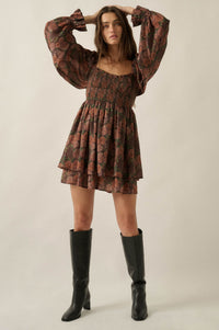 Secret Rose Floral Chiffon Smocked Peasant Romper - ShopPromesa