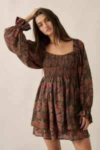 Secret Rose Floral Chiffon Smocked Peasant Romper - ShopPromesa