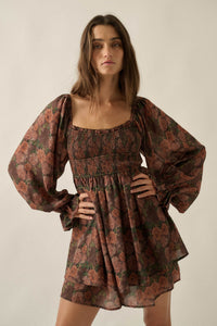 Secret Rose Floral Chiffon Smocked Peasant Romper - ShopPromesa