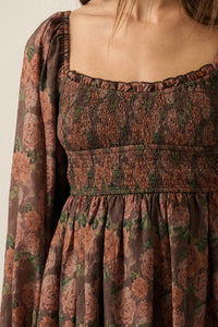 Secret Rose Floral Chiffon Smocked Peasant Romper - ShopPromesa