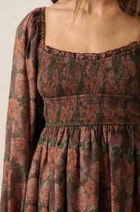 Secret Rose Floral Chiffon Smocked Peasant Romper - ShopPromesa