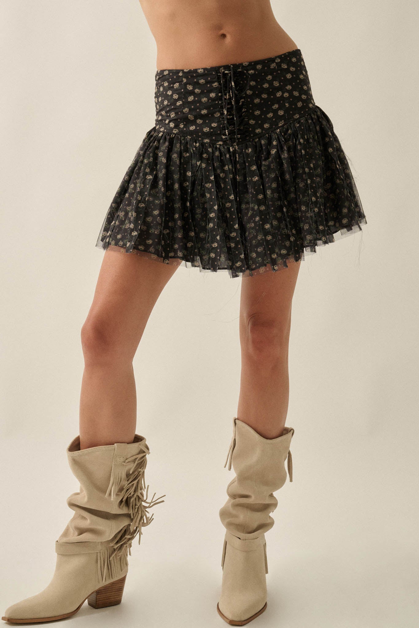 Surprise Me Floral Tulle Drop Waist Mini Skort - ShopPromesa