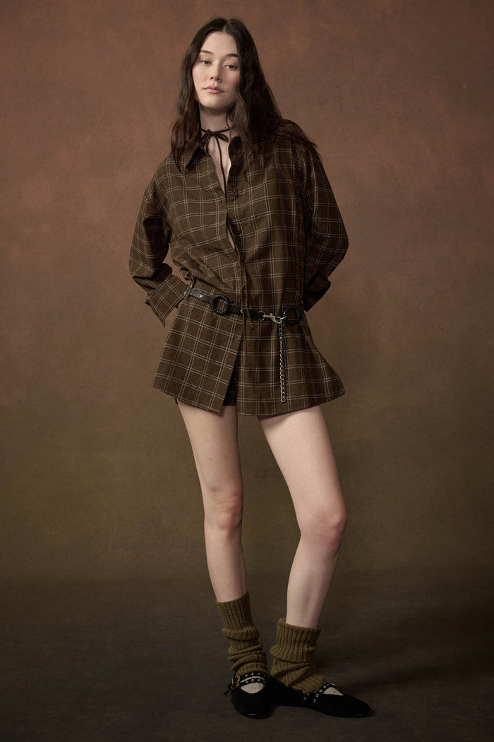 Boxed In Plaid Button-Front Belted Shirt Romper - ShopPromesa