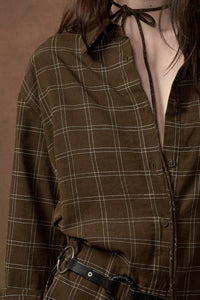 Boxed In Plaid Button-Front Belted Shirt Romper - ShopPromesa