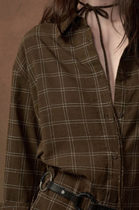 Boxed In Plaid Button-Front Belted Shirt Romper - ShopPromesa