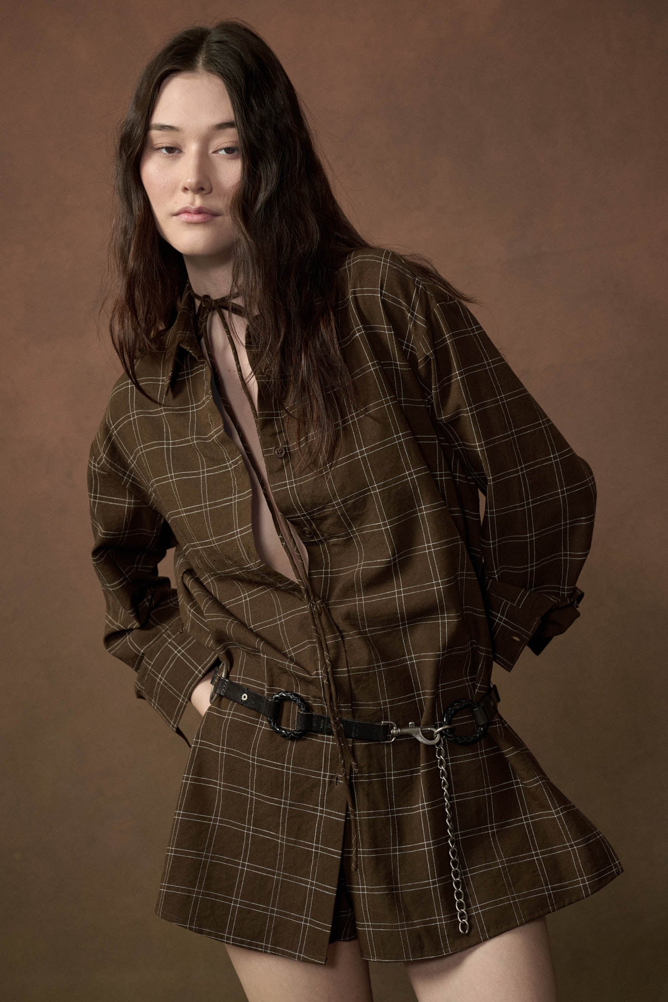 Boxed In Plaid Button-Front Belted Shirt Romper - ShopPromesa