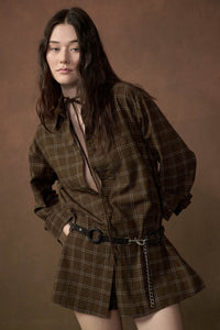 Boxed In Plaid Button-Front Belted Shirt Romper - ShopPromesa