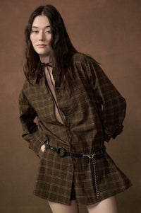 Boxed In Plaid Button-Front Belted Shirt Romper - ShopPromesa