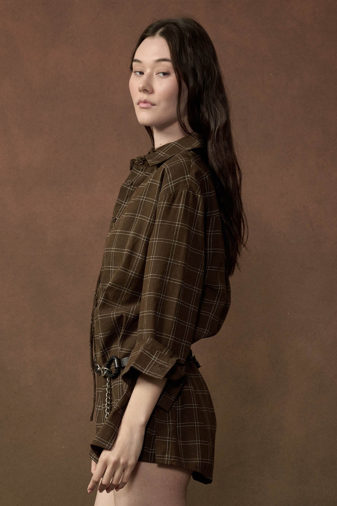 Boxed In Plaid Button-Front Belted Shirt Romper - ShopPromesa