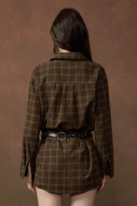 Boxed In Plaid Button-Front Belted Shirt Romper - ShopPromesa