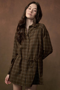 Boxed In Plaid Button-Front Belted Shirt Romper - ShopPromesa