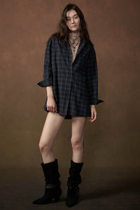 Boxed In Plaid Button-Front Belted Shirt Romper - ShopPromesa