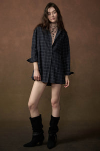 Boxed In Plaid Button-Front Belted Shirt Romper - ShopPromesa
