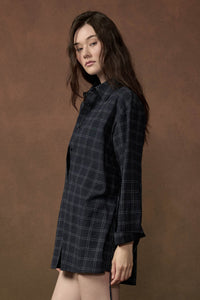 Boxed In Plaid Button-Front Belted Shirt Romper - ShopPromesa