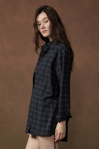 Boxed In Plaid Button-Front Belted Shirt Romper - ShopPromesa