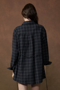 Boxed In Plaid Button-Front Belted Shirt Romper - ShopPromesa
