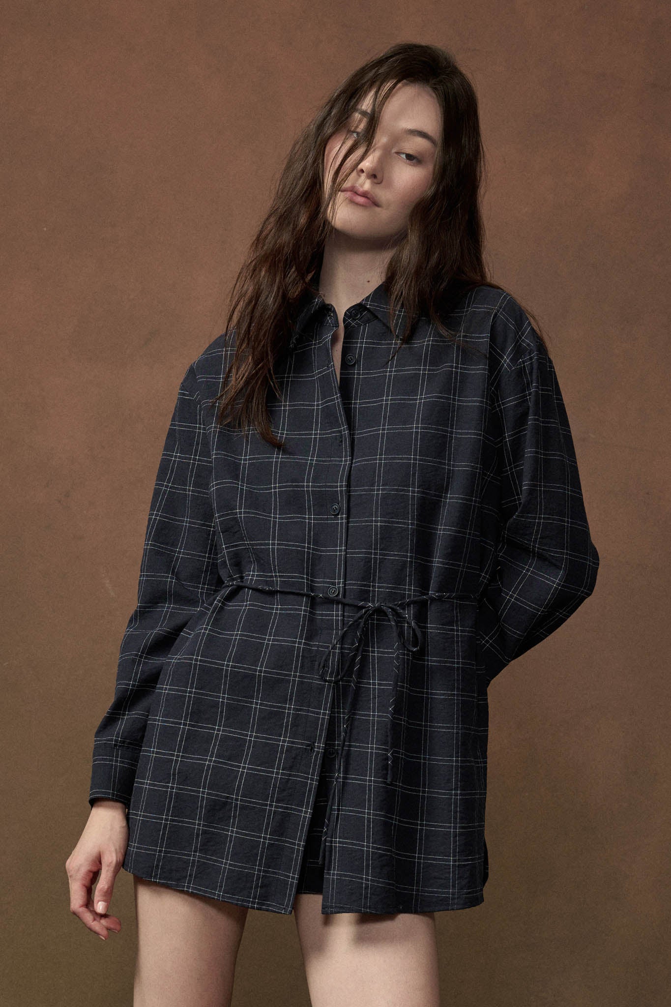 Boxed In Plaid Button-Front Belted Shirt Romper - ShopPromesa