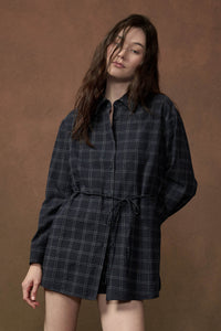 Boxed In Plaid Button-Front Belted Shirt Romper - ShopPromesa
