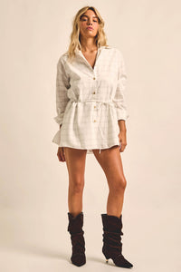 Boxed In Plaid Button-Front Belted Shirt Romper - ShopPromesa