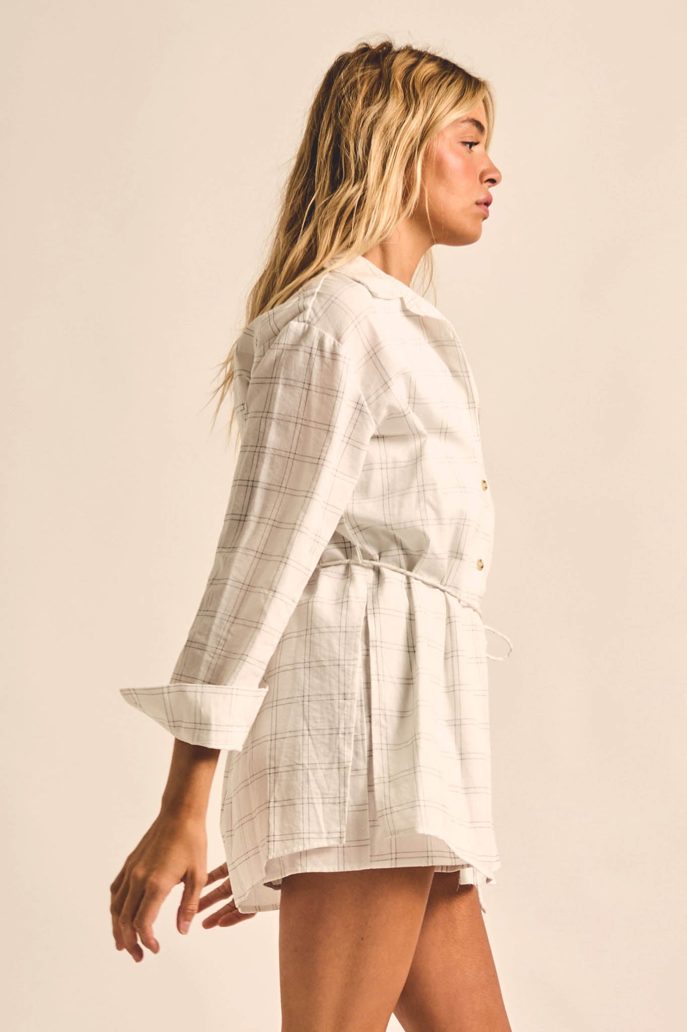 Boxed In Plaid Button-Front Belted Shirt Romper - ShopPromesa
