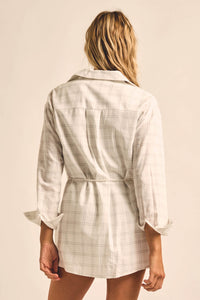 Boxed In Plaid Button-Front Belted Shirt Romper - ShopPromesa